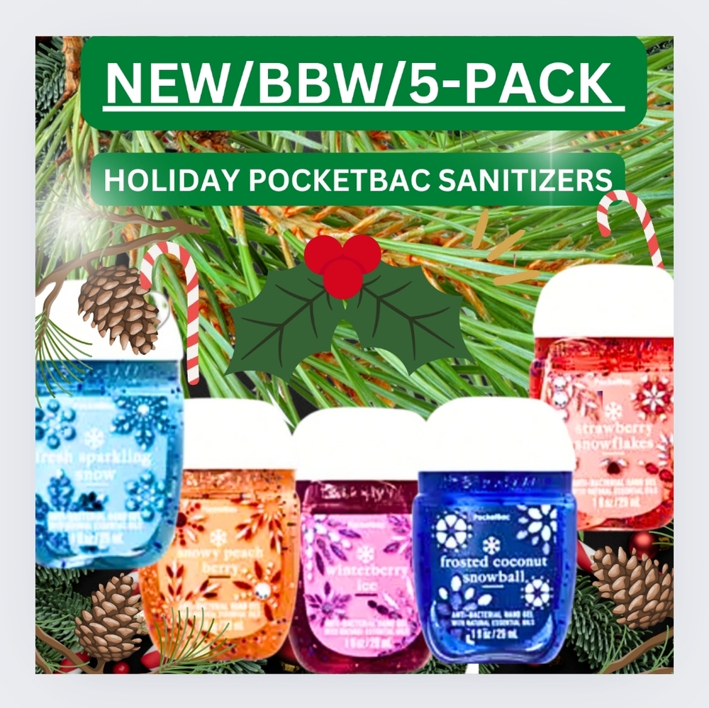 🔥 5PK HOLIDAY SCENTS / NEW / BBW / POCKETBAC SANITIZERS